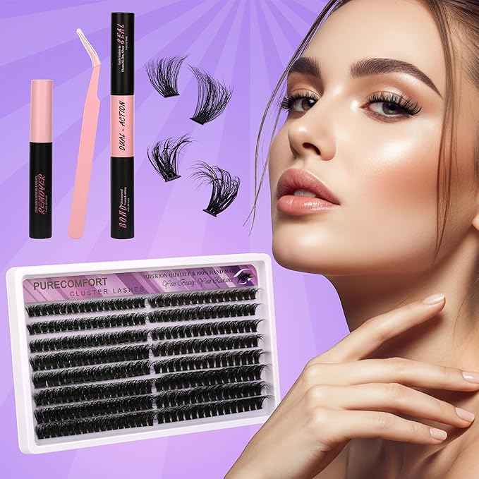 DIY Lash Extension Kit, 232 Cluster Lashes 2 Densities (100P/150P) 10-18mm Mixed Length, Knot-Free Handmade Lashes with Bond/Seal Glue, Remover & Tweezers, Beginner-Friendly for Daily & Party Looks