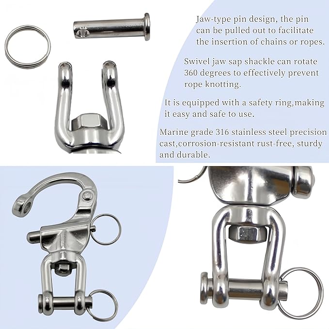 Pair Swivel Jaw Snap Shackle 316 Stainless Steel for Quick Release Bail Rigging,Sailboat Spinnaker Halyard and Marine Applications