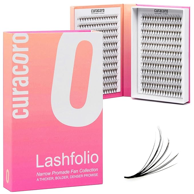 Curacoro LashFolio Triple Spike Promade Fans, Handmade Volume Eyelashes, 5D To 10D, C CC D Curl, 0.03~0.07 mm, 8-13mm Mix Length, Professional Long-Lasting Promade Lash Fans (7D-0.03 CC 8-13mm)