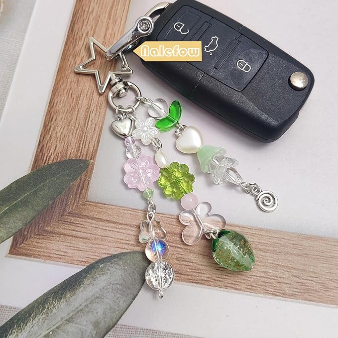 Keychain Bag Accessories Cute Cherry Strawberry Flower Keychains Accessories Decor for Keys Bags Purses Gift