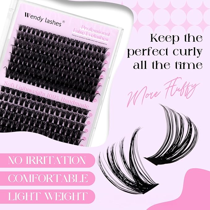 Lash Clusters 60D 80D Wispy Individual Lashes 280PCS D-Curly Volume Lash Extensions 10-18mm Natural DIY Cluster Lashes for Beginners(60D+80D,10-18mm,0.07D)