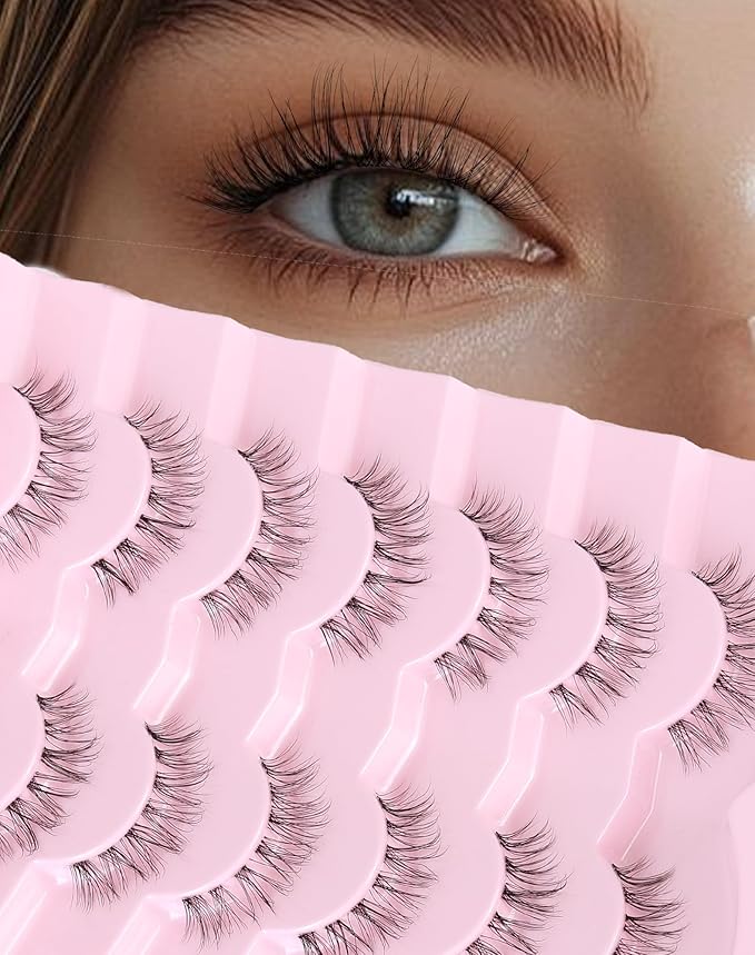 ENFOO Lashes Natural CLear Band Wispy False Eyelashes Natural Look Flared Strip Eyelash False Eye Lash Soft 7 Pairs Everyday SF-02