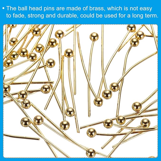 PATIKIL 100Pcs Rose Gold Ball Head Pins Jewelry Making 24 Gauge 18mm Wire Head Pins Brass Round Ball Head Pins Metal End Head Pins for DIY Craft Necklaces Bracelets Earrings