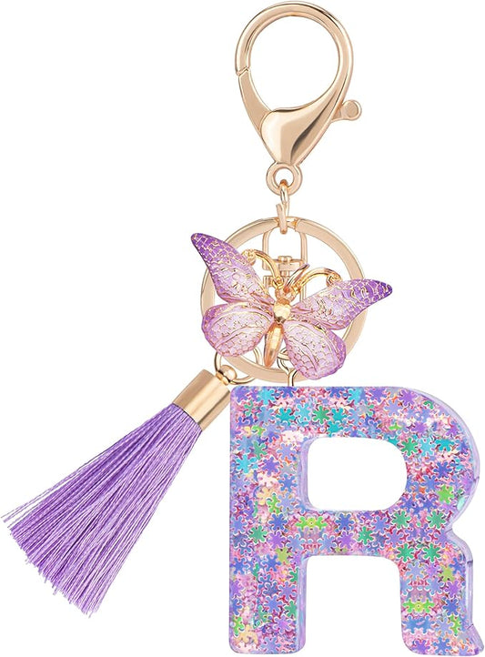 Suweibuke Cute Pink Key Chains for Women Girls, Initial Letter Keychains with Tassel, Charms for Key Purse Handbags Backpacks