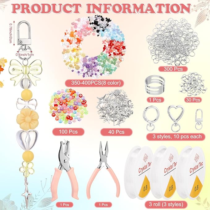 VioraWhite Lip Gloss Charm Kit Lip Gloss Keychain Making Kit Including Assorted Charms Keychain Clips Extender Chain(855 Pcs,Mixed Style)