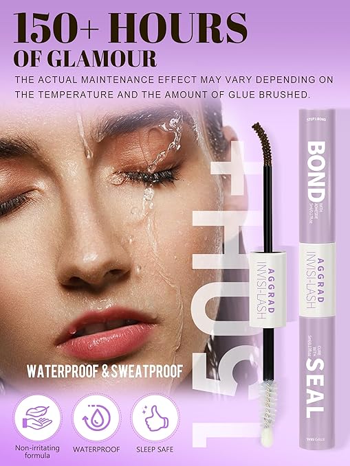 Brown Lash Cluster Glue Bond and Seal Waterproof 150H Super Strong Hold Long-Lasting for Eyelash Clusters Extensions Kit DIY Self Adhesive 2 in 1 Individual Lash Glue Brown Bonder & Clear Sealant