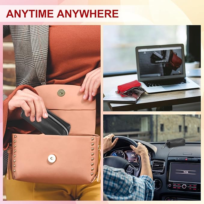 uxcell Leather Coin Purse, Leather Car Key Holder Bag Hand-held Change Purse Keychain Pouch Small Coin Pouch with Key Ring for Women and Men, Yellow