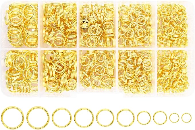 Mandala Crafts Assorted Gold Colored Double Jump Rings for Jewelry Making - 800 Pcs Mini Split Key Rings Set for Crafts, DIY Keychains, and Accessories