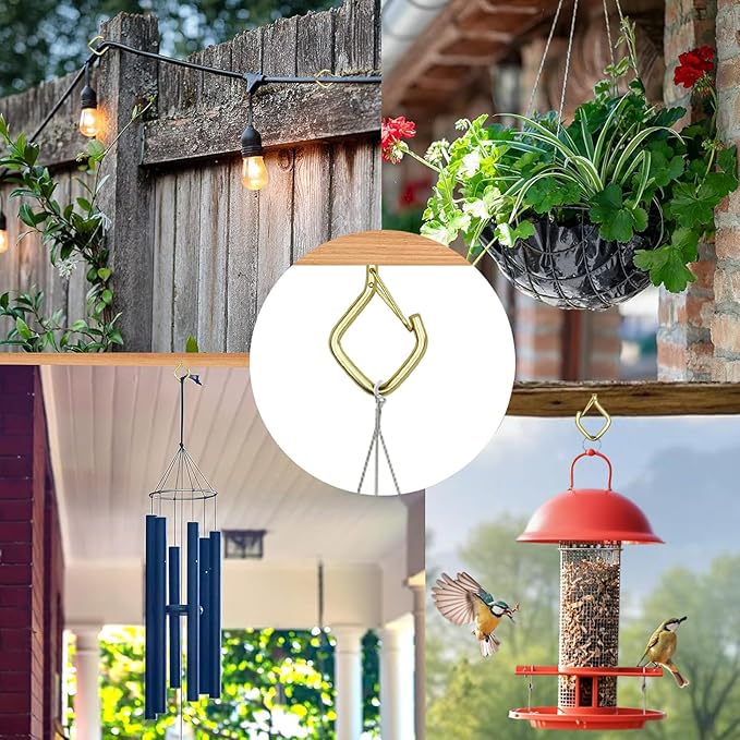 60 Pcs Gold Eye Hooks Screw Heavy Duty,Ceiling Hooks for Hanging Plants,String Lights,Cup,Wind Chime,Bird Feeders. Plant Hanger Indoor&Outdoor
