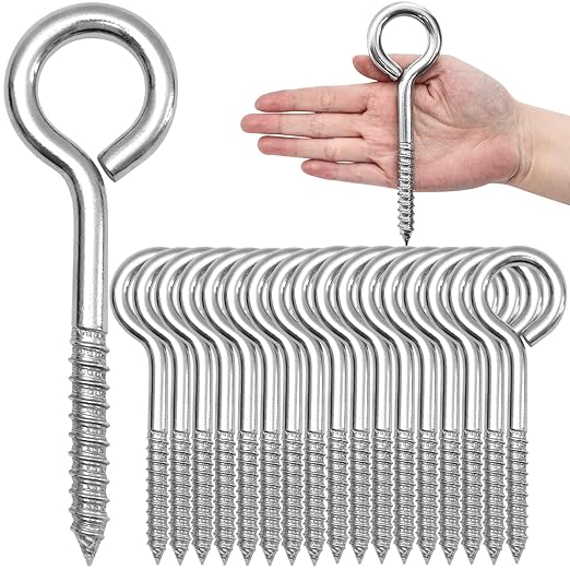 20PCS 6 inches Screw Eyes M10 304 Stainless Steel Eye Screws, Heavy Duty Screw, Eye Hooks Screw Eye Bolts Eye Hooks Screw, Indoor & Outdoor Uses (20, M10-6inch)