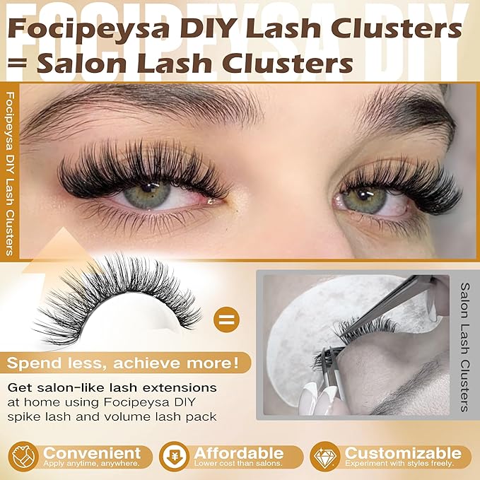 Focipeysa Full Volume Lash Extension Kit 200Pcs Lash Clusters Kit with Lash Bond and Seal and Lash Tweezers Lash Clusters DIY Eyelash Extensions Kit at Home (150D 10-18mm D Curly)