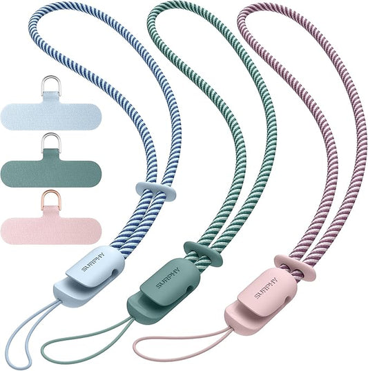 SURPHY 3 Pack Phone Wrist Strap with CellPhone Tether Tab, Cellphone Lanyard, Phone Strap with 2-Color Braided, Wrist Lanyard