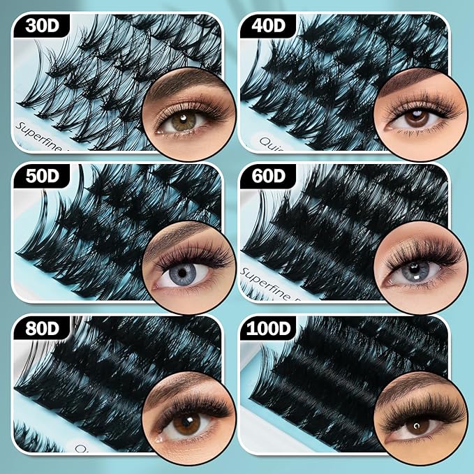 EASITENSION DIY 30-100P Lash Extension Kit Bond and Seal Tweezers Individual Volume Lash Clusters C Curl clut Individual Lashes Lash Clusters Kit Thick Eyelash Extension Kit 708pcs Thin Band