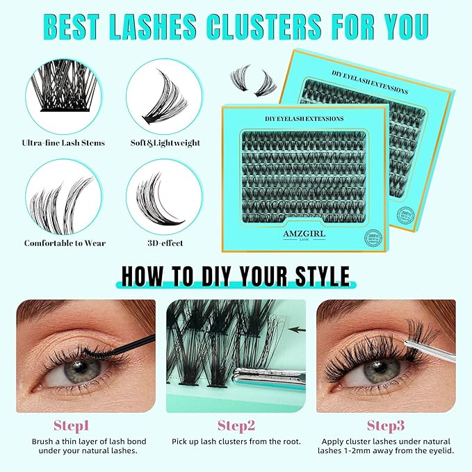 Lash Extension Kit 200PCS Lash Clusters Mix Eyelash Extension Kit with Waterproof Lash Bond and Remover,Individual Lashes with Lash Tweezers for Beginners at Home(30D,D-Mix9-16mm)