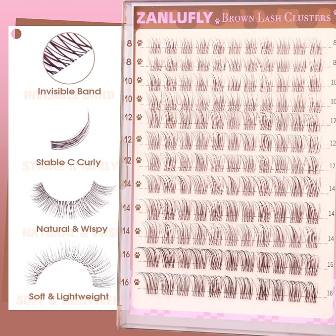Brown Lash Clusters Natural Dark Brown Eyelash Clusters Invisible Band Brown Lash Extension C Curly DIY Cluster Lashes Wispy Individual Eyelash Extension by zanlufly