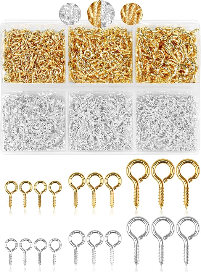 800pcs FIVEIZERO Gold & Silver Small Screw Eye Pins for Jewelry Making & DIY Crafts, Mini Eyelet Screws for Art Projects & Bead Charms, Tiny Eye Hooks in 3 Sizes for Crafts