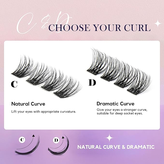 GAQQI Lash Clusters, GQ19 Individual Lashes 168pcs D Curl, DIY Lash Extension 14mm Length Only False Eyelash Clusters, Natural & Wispy Lash Wisps (GQ19,D Curl,14mm)