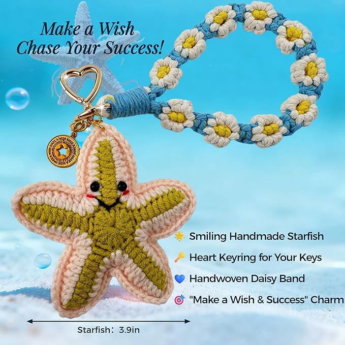 Handmade Crochet Keychains with Daisy Wristband - Inspirational Gifts for Women, Graduation, Birthday
