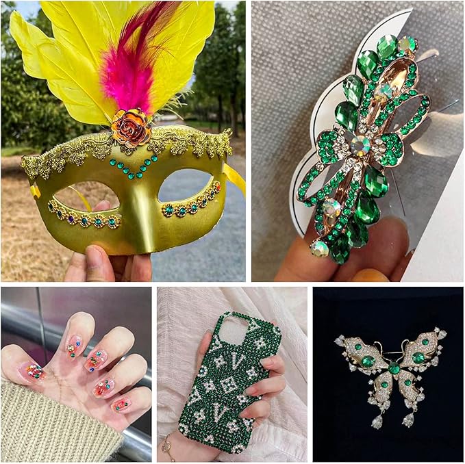 Beadsland Flatback Rhinestones Bulk, 2880pcs Green Rhinestones for Nails Crafts Clothes DIY Decoration, Emerald, SS30, 6.3-6.5mm