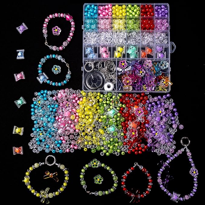 nikkiGuo 330 PCS Crackle Acrylic Beads, Jewelry Making Kit Transparent Candy Bead – Butterfly Flower Suncatcher Faceted Bicone Beads in Mixed Sizes with Wire, Clasps for DIY Bracelets, Necklaces