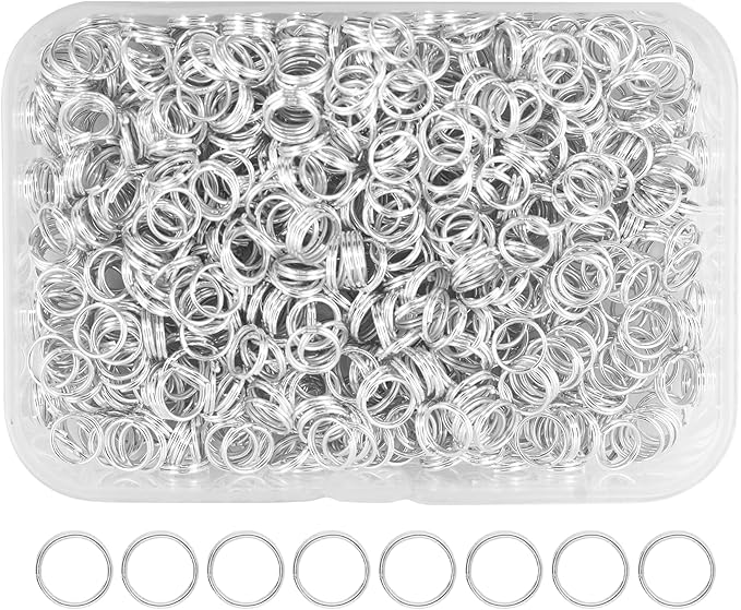 Mandala Crafts 7mm Silver Colored Double Jump Rings for Jewelry Making - 800 Pcs Small Split Key Rings Set for Crafts, DIY Keychains, and Accessories