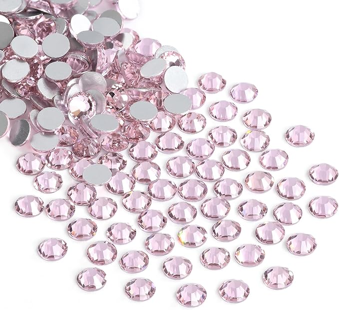 Jollin Glue Fix Crystal Flatback Rhinestones Glass Diamantes Gems for Crafting Nail Art Crafts Decorations Clothes Shoes 3.2mm (ss12 1440pcs, Pink)