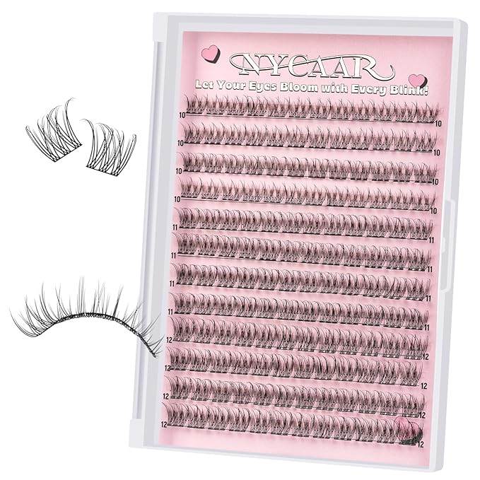 NYCAAR Eyelash Clusters Natural Lashes Clusters D Curl Cluster Eyelash Extensions 144pcs False Eyelashes 10-12mix Fluffy Fake Lashes with Soft Thin Band Ultra-Light Individual Lash（NY05）