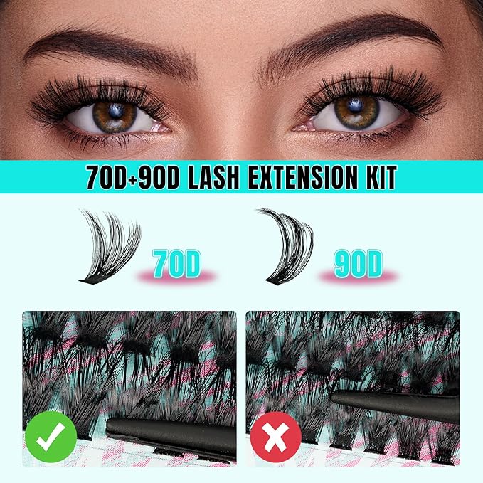 Lash Clusters 320Pcs 70D 90D,DIY Individual Eyelash Extension, Wispy Cluster Lashes Extension Volume Eyelashes Extensions for Self Use at Home (D-Mix10-16mm)