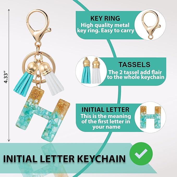 Initial Letter Keychain Cute Resin with 2 PU Tassel, Letter Keychain for Backpack Charms, Initial Keychains for Women