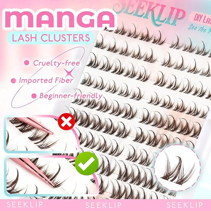 Lash Clusters Brown Manga Lash Clusters Spiky Doll Individual Lashes 120Pcs D Curl 8-16MM Dark Brown Doe Eyed Cluster Eyelash Extensions with Clear Band for DIY at Home (Narcissus-Brown)
