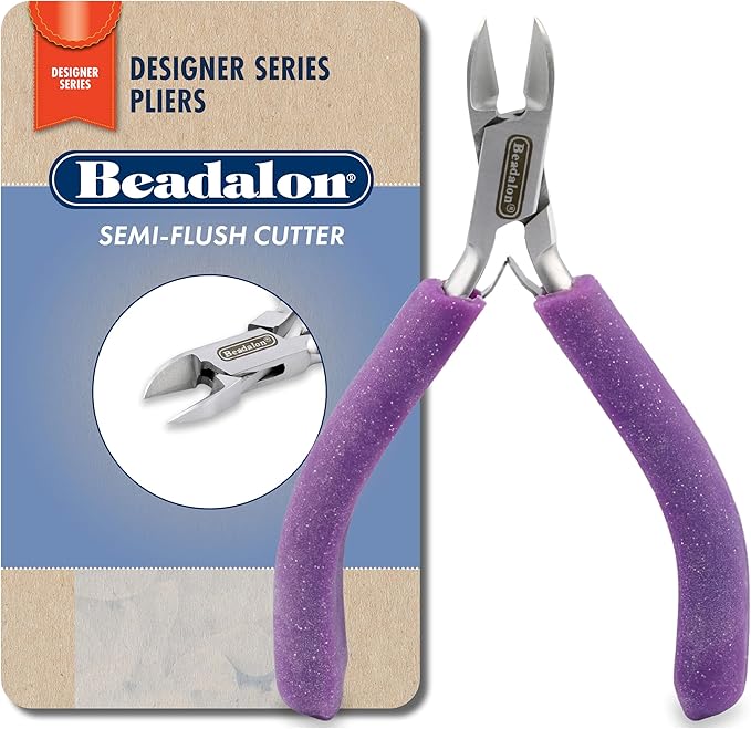 Beadalon Designer Series Glimmer Semi-Flush Cutter, Lavender Speckle Vinyl-Free Grips, Stainless Steel, Box Joint, Double Leaf Springs, 4.75 in