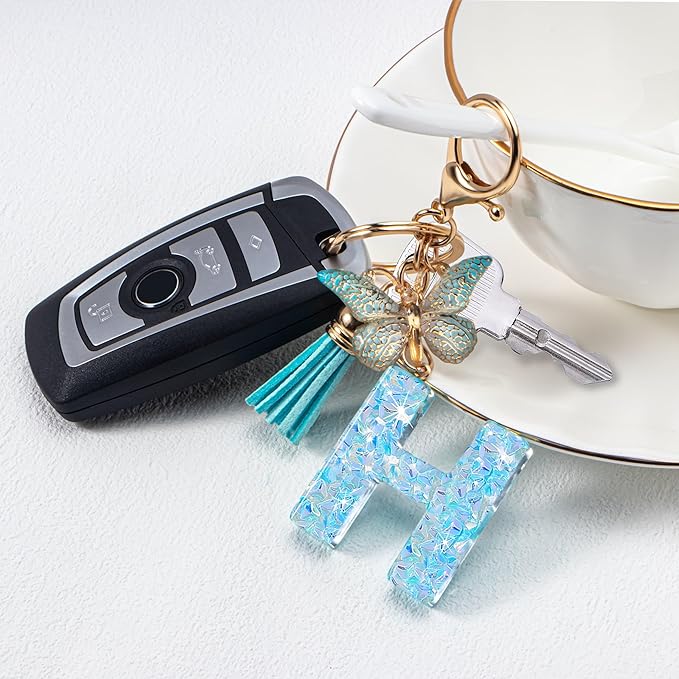 Initial letter Keychains for Women Girls Tassel Butterfly Cute Keychain for Wallet Backpack charm