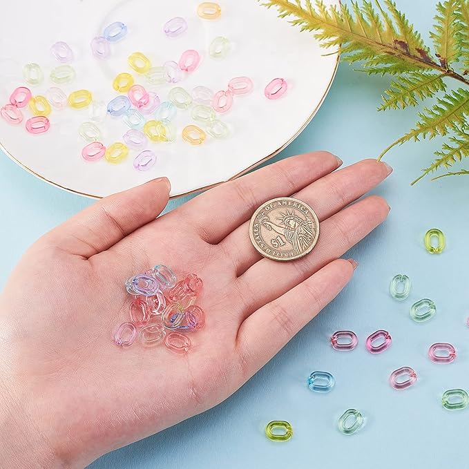 LiQunSweet 500 Pcs Candy Colors Transparent Mini Plastic Open Linking Rings Quick Link Connectors for DIY Eyeglasses Chain Oval - 10x8mm