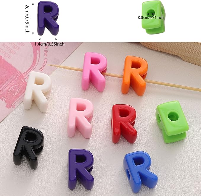 40 PCS Letter Beads 3D Acrylic 21mm x 14mm R Loose for Jewelry Making Bracelet Necklaces Keychain Phone Bag Chain Key Chains(Mixed Color R)