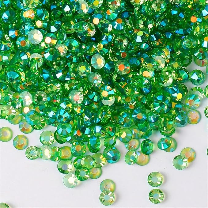 3000 Pieces SS6 2mm Flatback Rhinestones AB Clear Round Gems Crystals for Nail Art DIY Crafts Clothes Shoes Bags （Transparent Green AB）