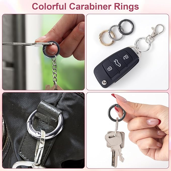 30Pcs 24mm Zinc Alloy Spring O Rings, Round Colorful Carabiner Snap Clip Trigger Buckles DIY Accessories for Keyrings Bag Purse Handbag Keychain Lanyard