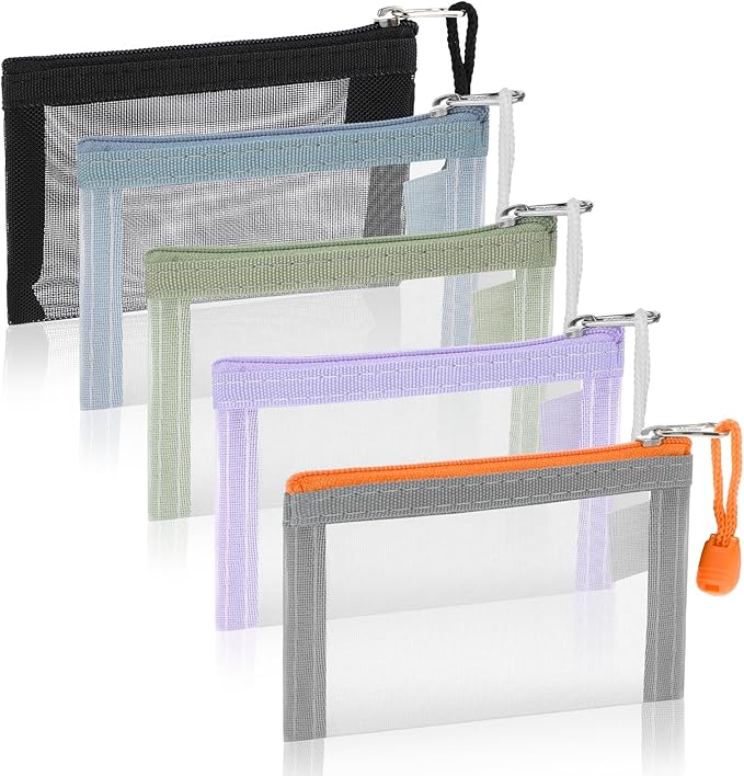 5 Pcs Mini Zipper Mesh Bags Coin Purse Keychain Pouch Clear Travel Small Item Toiletries Cosmetic Storage Organizer for Office Appliances Home Organization Key Lipstick Credit Card Beauty