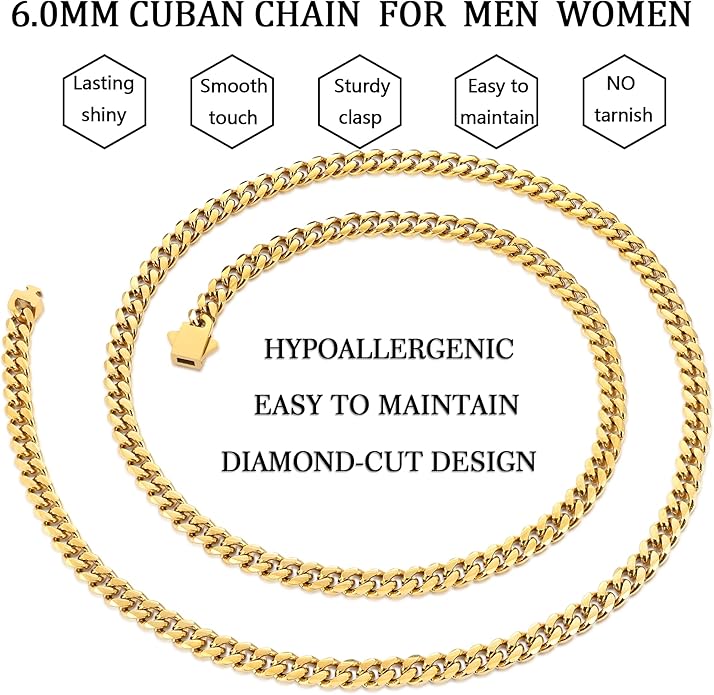 Fiusem 3.5mm Cuban Link Chains for Men, Silver Tone/Black/14K Gold Plated Stainless Steel Necklace Chain, Mens Necklace 16, 18, 20, 22, 24, 26, 28 Inch