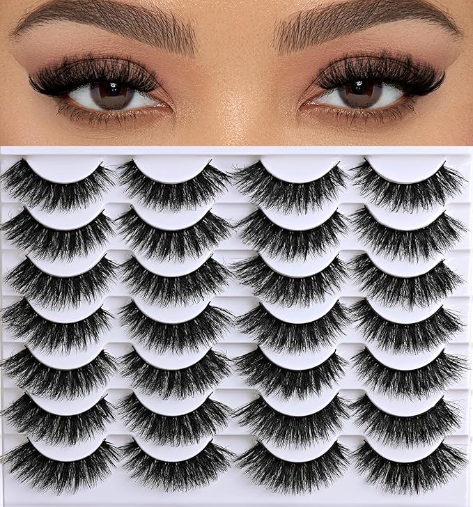 APCYUST Lashes Volume Mink Eyelashes 14 Pairs Cateye Lash Strips Wispy Cat Eye Lashes Natural Look 10-15mm Short Thick Fluffy False Strip Eyelash Full Small Fake Lashes Pack Black Pestañas Postizas