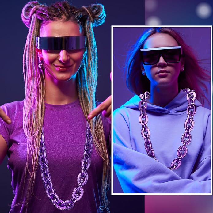 Remuuly Plastic Chain Necklace Chunky Big Fake Necklace Hip Hop Rapper Giant Turnover Chain Costume for Halloween