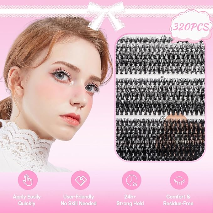 Feinner Lash Clusters Kit, Wispy Eyelash Clusters Lashes Natural DIY Lash Extension Kit, 8-16mm Cluster Eyelash Extensions Kit with Lash Bond and Eyelash Remover (30d+40d+50d)