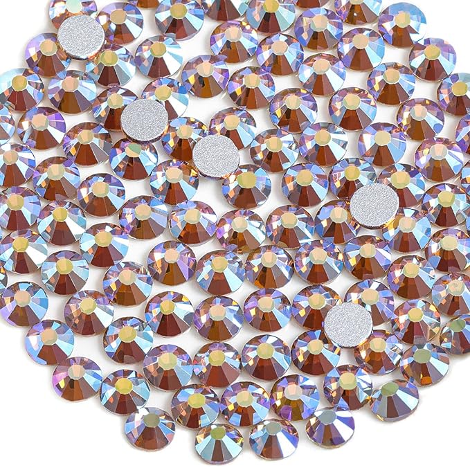 beadsland 1440 Pieces Flat Back Crystal Rhinestones Round Gems, Lt.Colorado Topaz AB,SS8,2.3-2.5mm