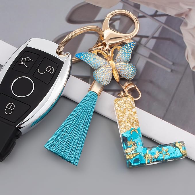 Suweibuke Cute Pink Key Chains for Women Girls, Initial Letter Keychains with Tassel, Charms for Key Purse Handbags Backpacks