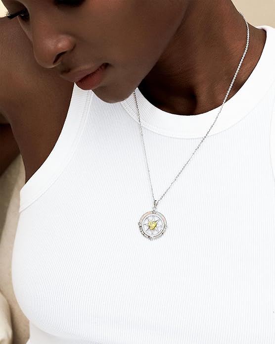 FANCIME Compass Necklace for Women Sterling Silver Compass Jewelry Opal Pendant Fine Jewelry Gemstone Birthday Christmas Gifts for Wife
