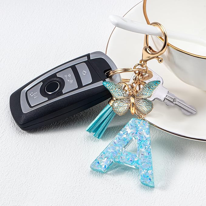 Initial letter Keychains for Women Girls Tassel Butterfly Cute Keychain for Wallet Backpack charm