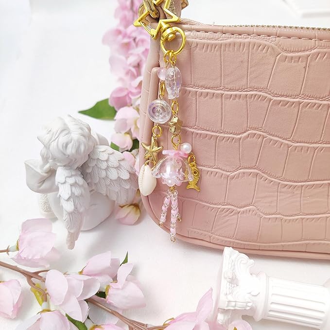 Y2K Aesthetic Keychains for Women Cute Flowers Star Cake Jellyfish Keychins Charms Kawaii Bag Purse Decor