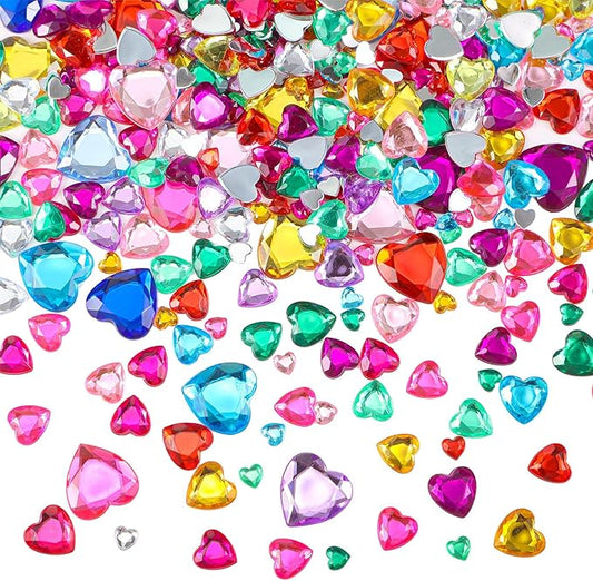 Chuangdi 516 Pcs Acrylic Rhinestone Crystal Gems Rhinestone Flat Back 18mm/12mm/10mm/6mm for Valentine's Day Wedding Decoration DIY Clothes Shoes Jewelry Making Crafts(Multicolor,Heart)