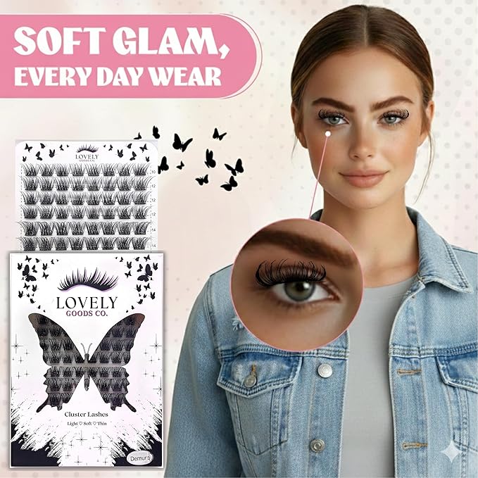 Lovely Goods Co. "Demure" Individual Volume Cluster Lashes, D Curl, Mixed Length 10-18mm, Soft and Comfortable