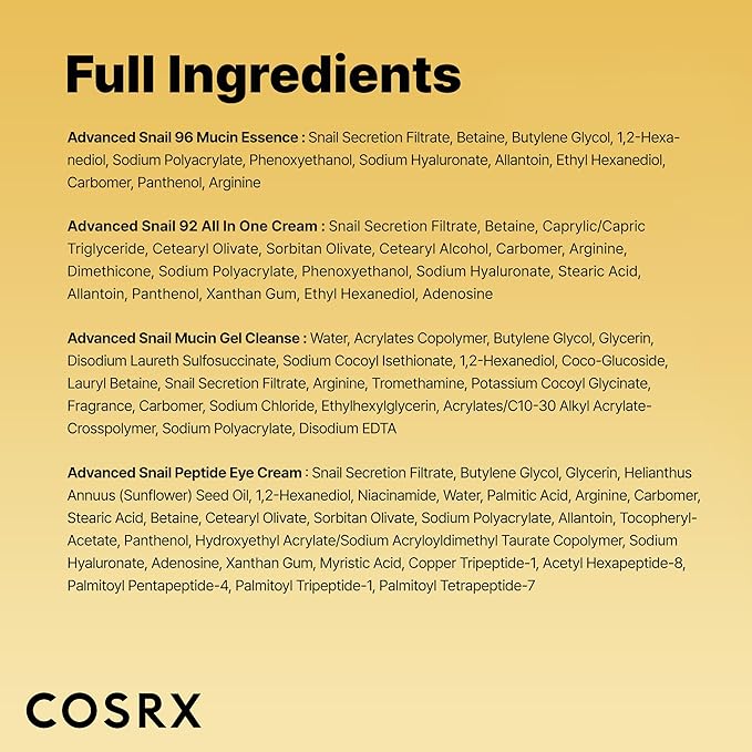 COSRX All About Snail Mucin Korean Skin Care Set, Mini Travel Essentials, Travel Size Gift Set with Snail Mucin Face Wash, Serum, Moisturizer & Eye Cream, Rejuvenating Kit