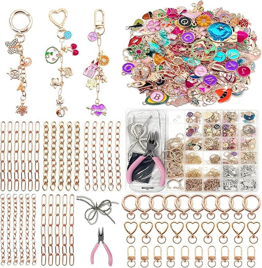 Thmxit 537PCS Charm Lip Gloss Keychain Making Kit with Charms, DIY Keychains Making Supplies Including 24 Keychain Clips, 25 Extender Chains, 198 Charms, Jewelry Plier Jewelry Making Kit for DIY